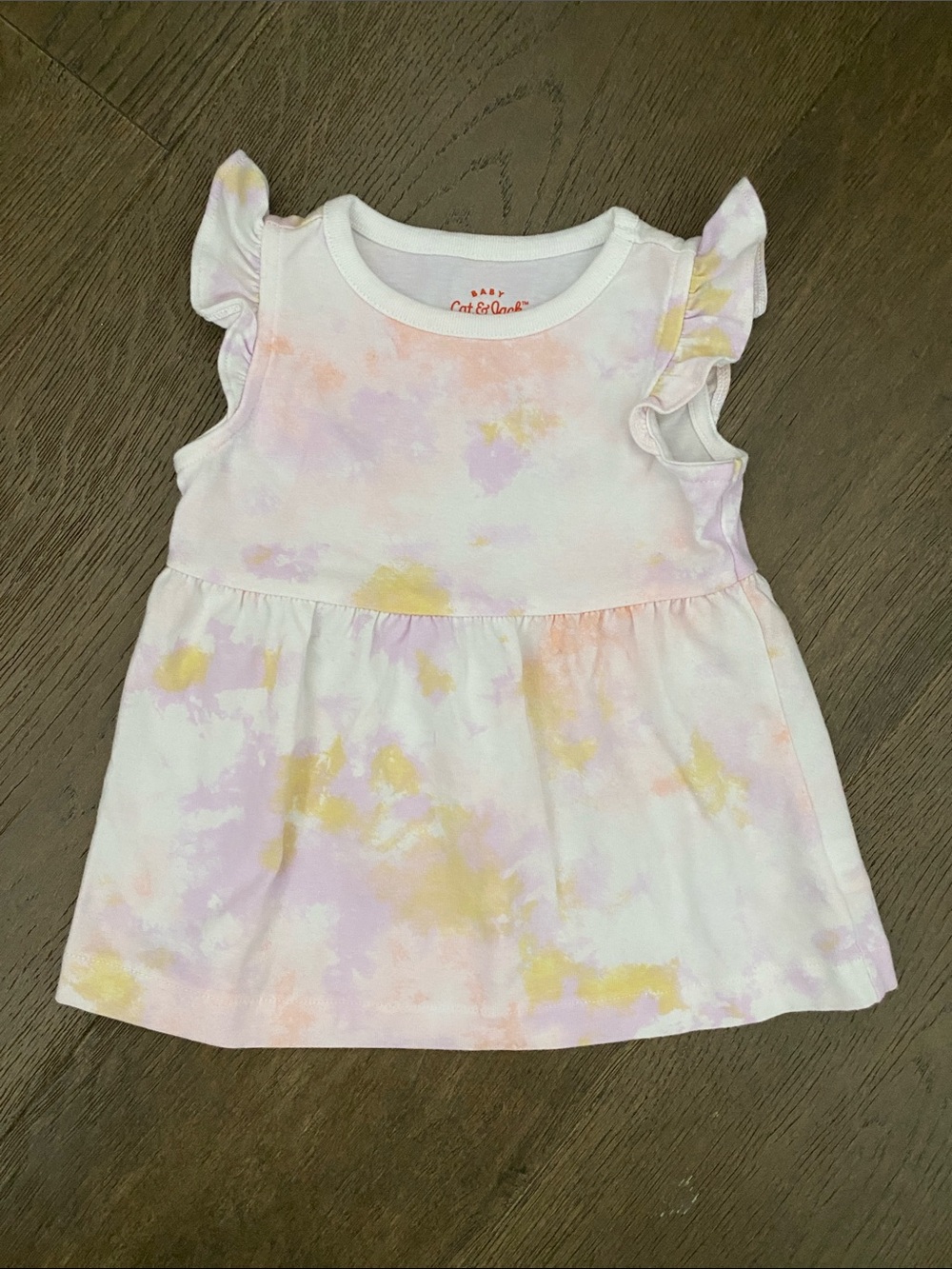 Cat & Jack Pastel Pink Yellow Lavender Tie-Dye Flutter Sleeve Tank Dress